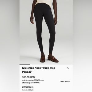 Lululemon align HR Pant 28”